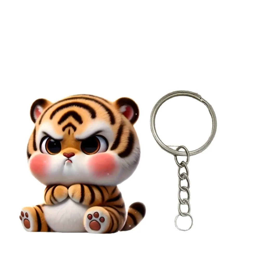 Cartoon Cute Angry Little Tiger Keychain Figurine Pendant Backpack Hanging Decoration Children's Student Reward Small Gift