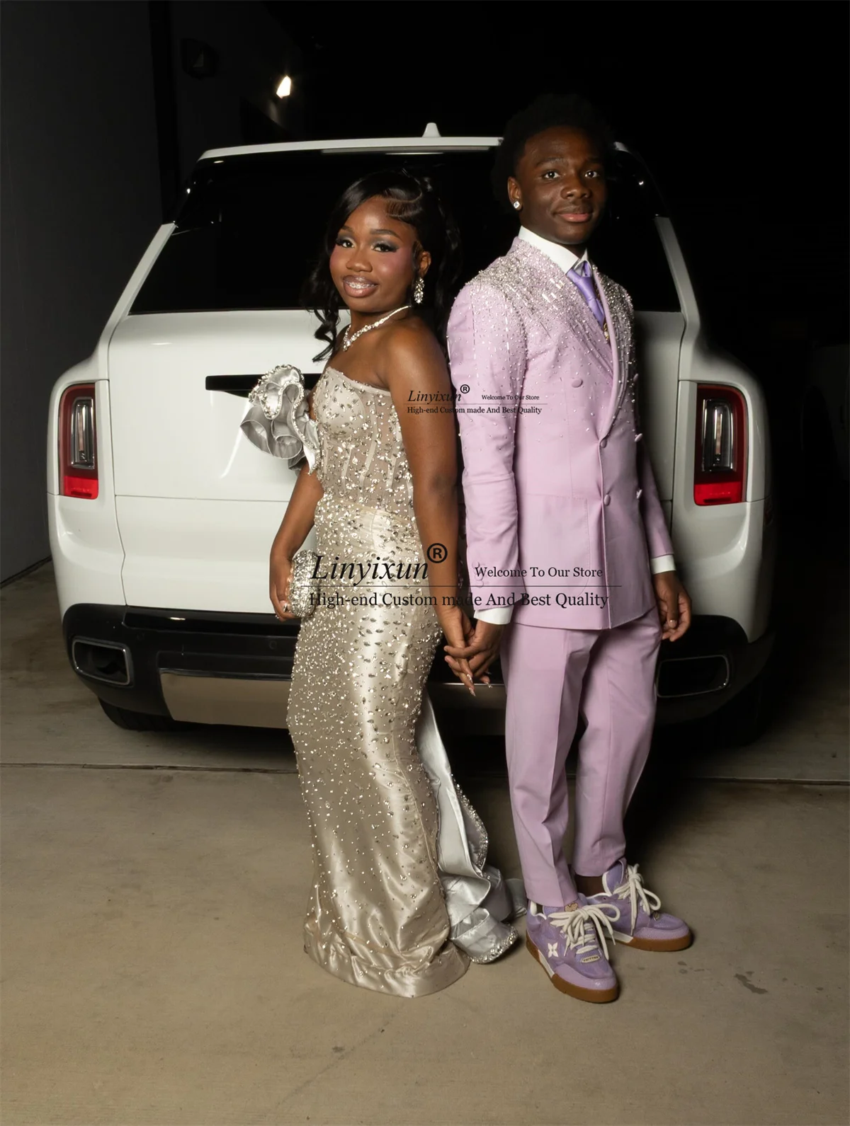 

Luxury Stones Crystals Men Suits 2 Pieces Sets Groom Male Prom Blazers Customized Double Breasted Costume Homme Wedding Tuxedos