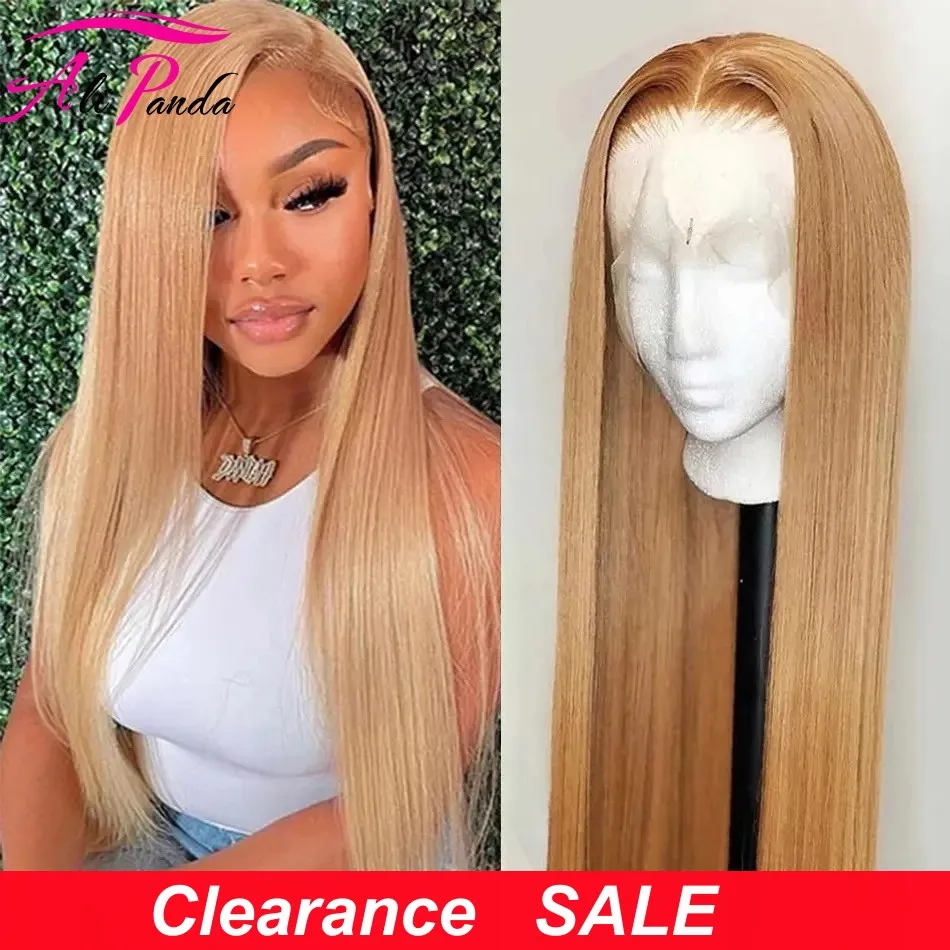 #27 Honey Blonde Human Hair Wig 13x4 HD Transparent Lace Front Human Hair Wig For Women Bone Straight Human Hair Lace Front Wig