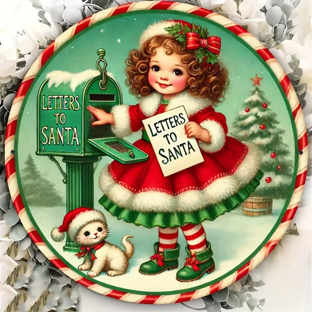 Sinal de ferro redondo com letra de Papai Noel 8x8" – perfeito para decoração de Natal, casa, escritório e presentes, perfeito para decoração de quarto