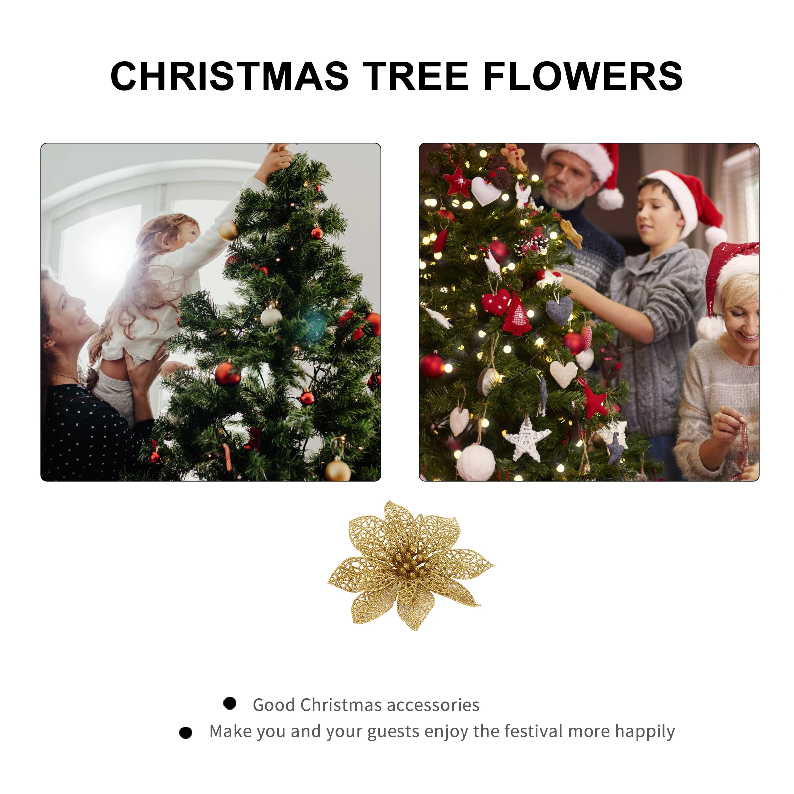 

20 Pcs Simulated Christmas Tree Flowers Poinsettia Decor Artificial Xmas Glitter Golden Hollow