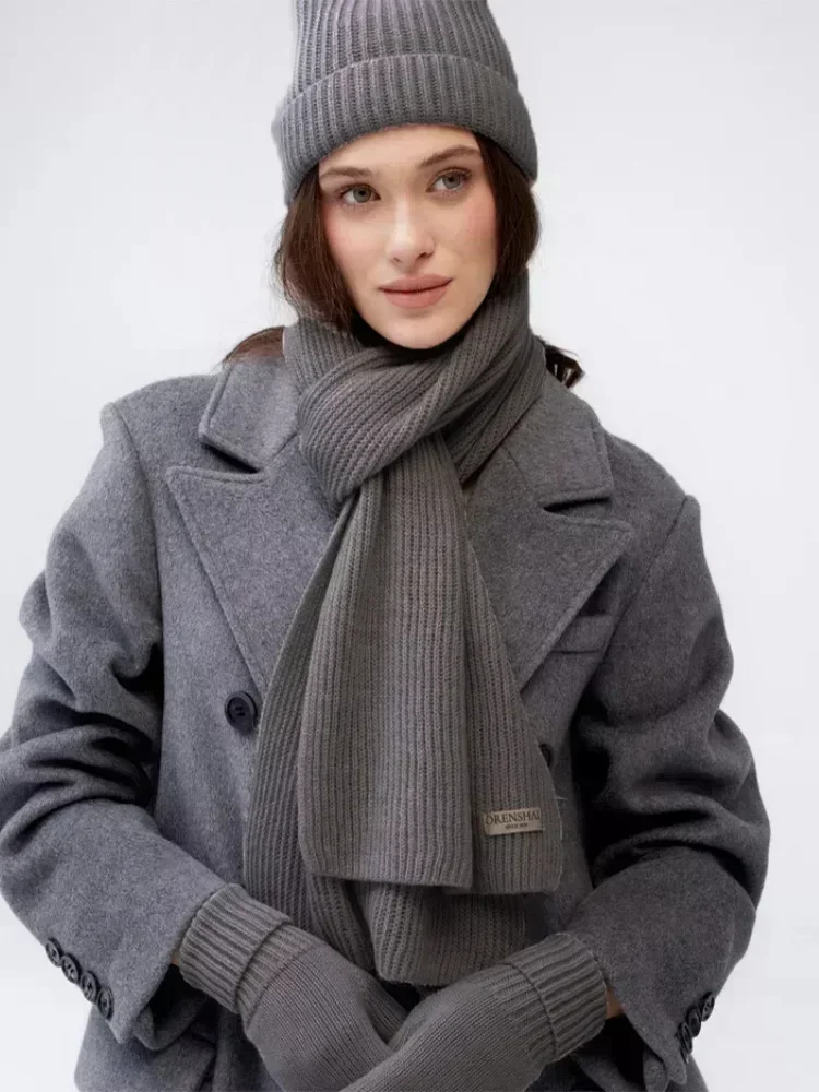 Scarves Gloves Touch Screen Gloves Solid Color Women's Korean Three-piece Set Glove Sets Women Autumn Winter Warm Knitted Hat