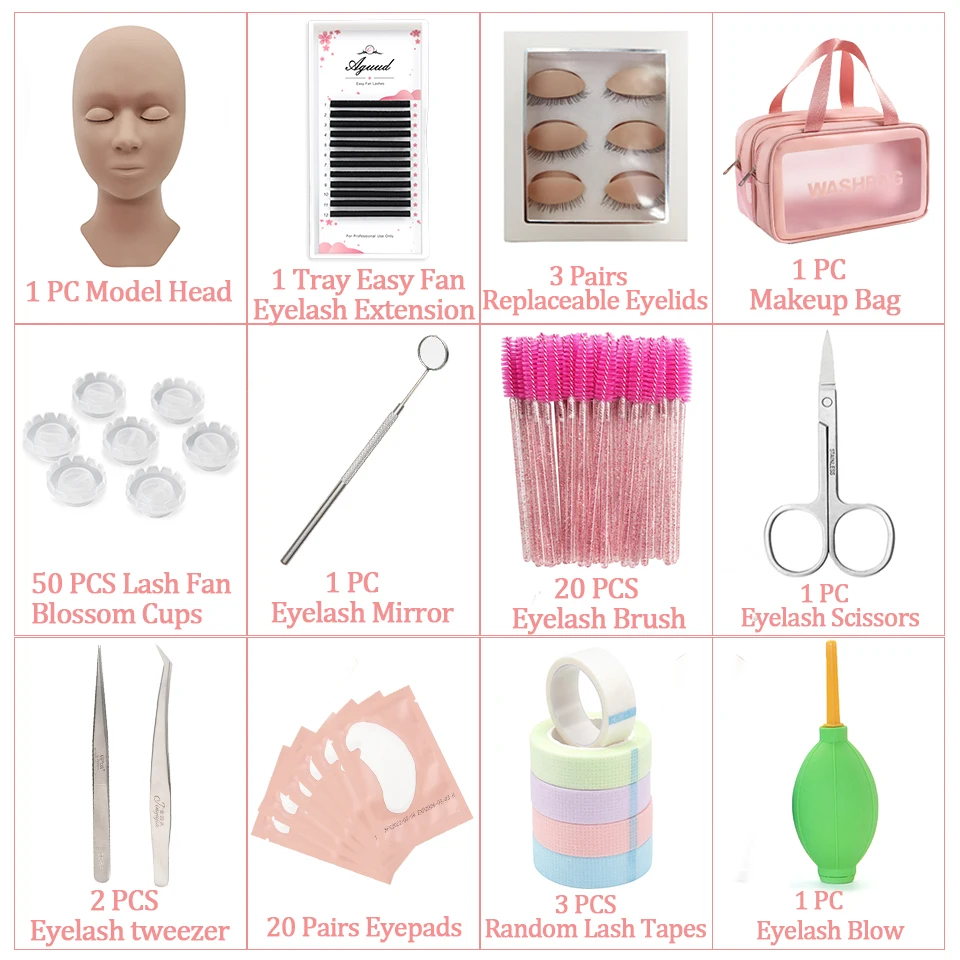 

False Eyelash Extension Training Kit Beginner Practice Model Tweezers Glue Ring Brush Grafting Lash Tools Kit Lashes Accessories