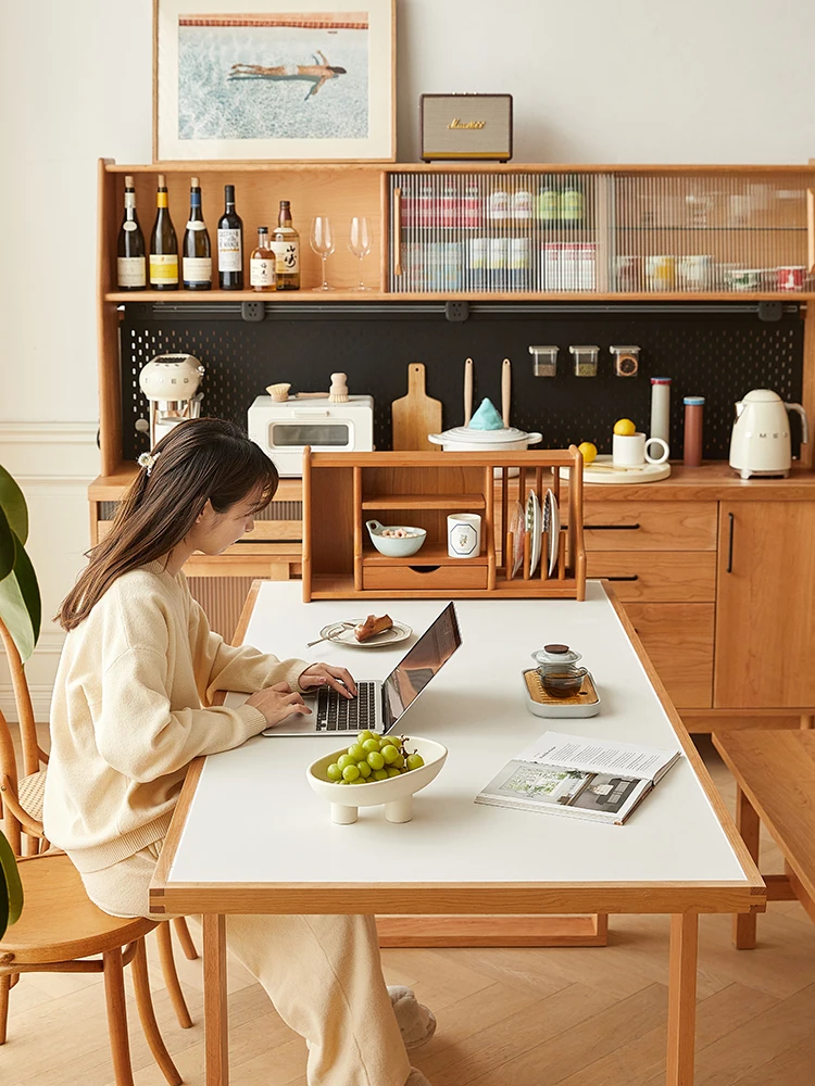 

Rock board dining table, cherry wood solid wood family restaurant, Japanese style dining table