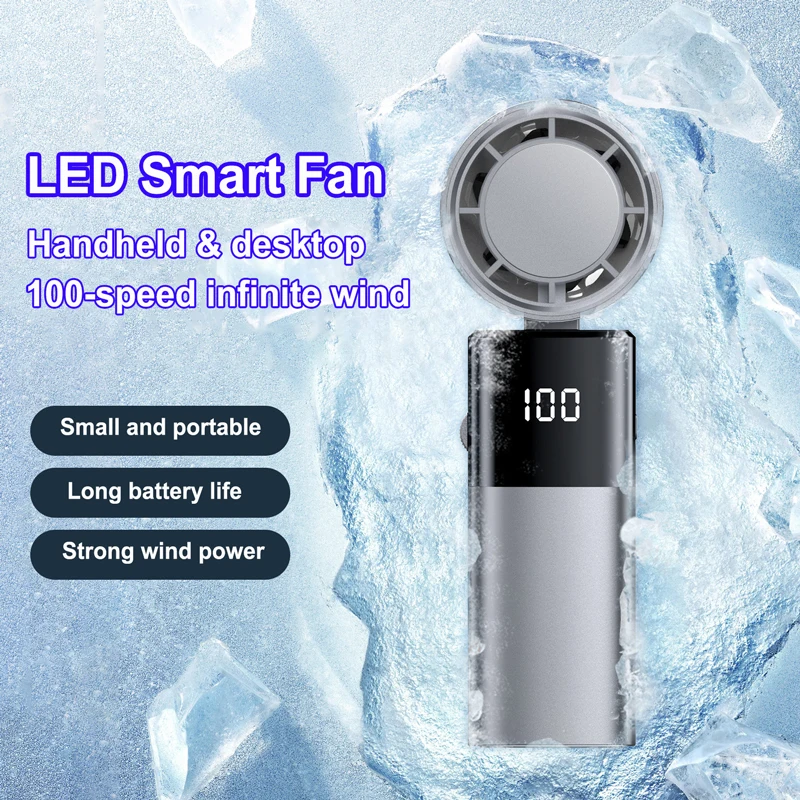 

4000mAh Large-capacity Handheld Electric Fan USB Charging 100-speed Turbine Outdoor Portable Fan LED Digital Display Cooling Fan