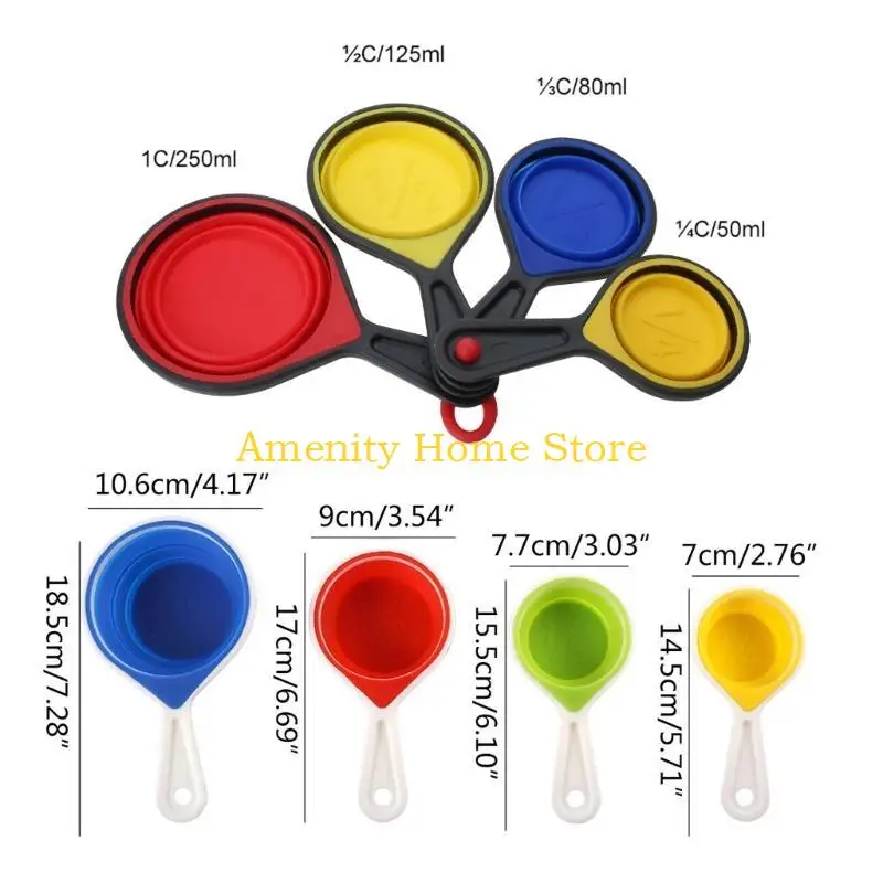 F26C 4 Piece Measuring Cup Tool Set Engrave Marking Silicone Measurement Spoon