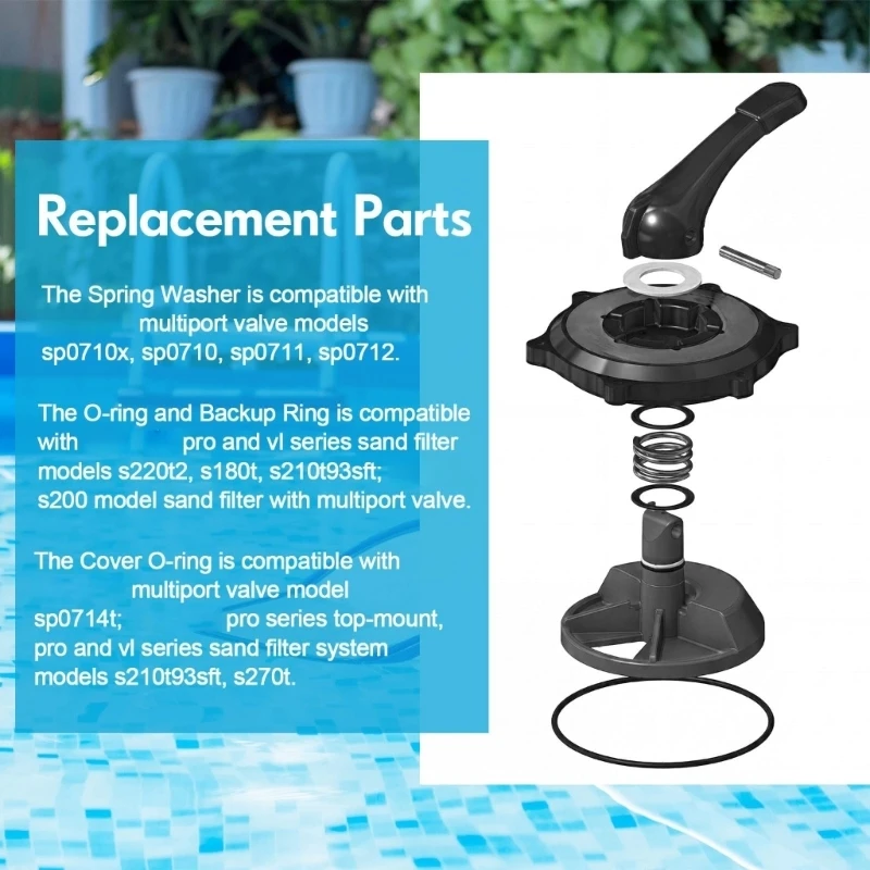 Pool Maintenance Rebuild for Sand Filter Service with Rubber Plastic Washers, Reference Size Chart, and Scheduled Repair Tasks
