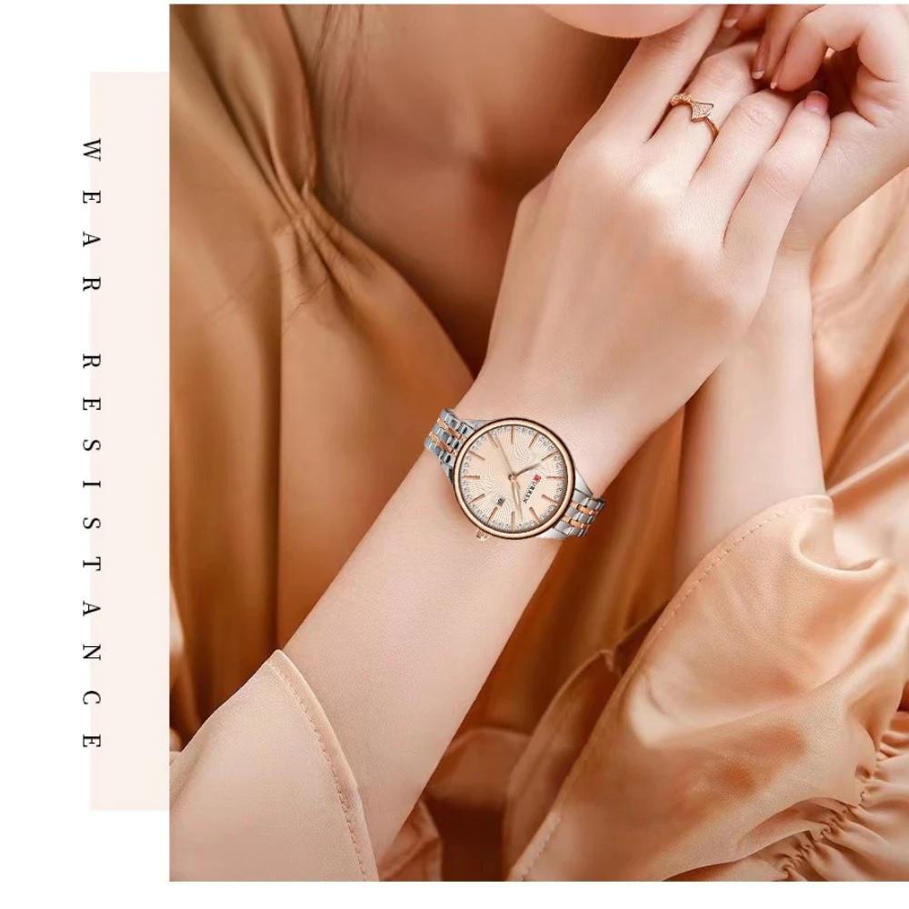 Curren 9099 Fashion Luxury Women's Watch with Diamond Studded Steel Strip Waterproof Calendar Watches for Women Relogio Feminino