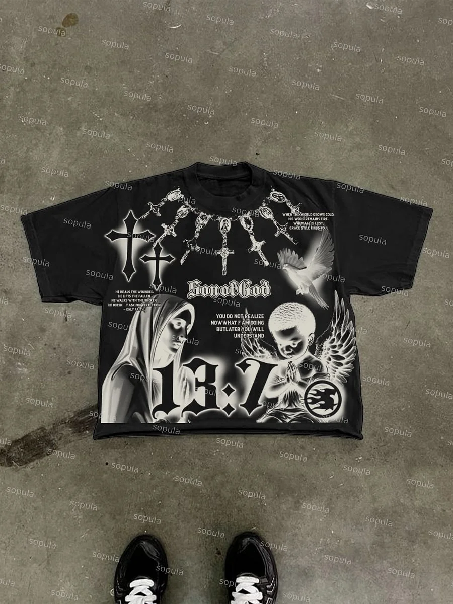 

Son Of God Virgin Bible Y2k Vintage Graffiti Graphic Cropped T-shirt Men Y2K Summer Vintage Oversize Tshirt Streetwear Women Top