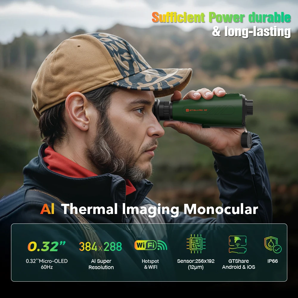 US H3 Thermal Imaging Monocular 384x288 AI Super-resolution Handheld IR Thermal Camera Scope Night Vision Goggle 32GB Storage For Hunting Wildlife Observation