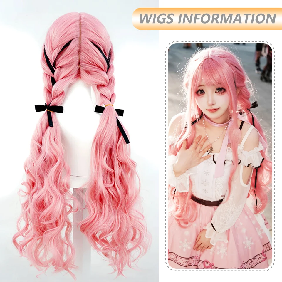 80cm Cosplay Wig Pink Long Curly Twist Braid Double Ponytail Wigs Anime Nikki Cosplay Costumes Wig Heat Resistant Synthetic Hair view 3