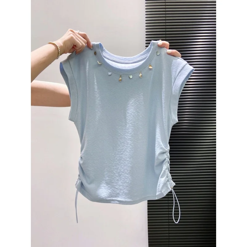 Women's T-shirt 2026 New Style Popular Design Exquisite Small Shirt Summer Beautiful Cinched Waist Top