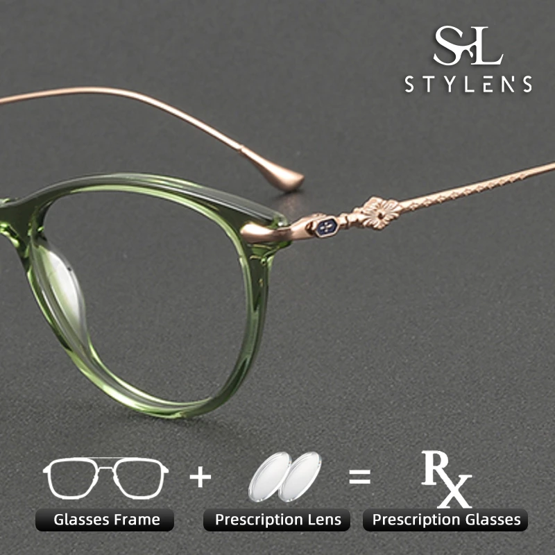 

STYLENS Designer Designs Pure Titanium Prescription Glasses Retro Patterns Men Women Anti Blue Light Progressive Glasses 81071
