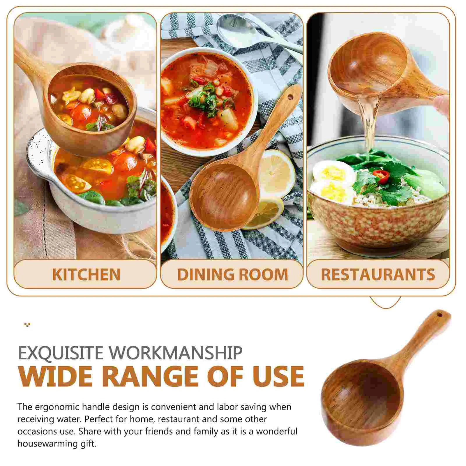 Solid Wood Spoon Wooden Ladles Multi-purse Scoop Household Water Spoons Container Kitchen Gadget Soup