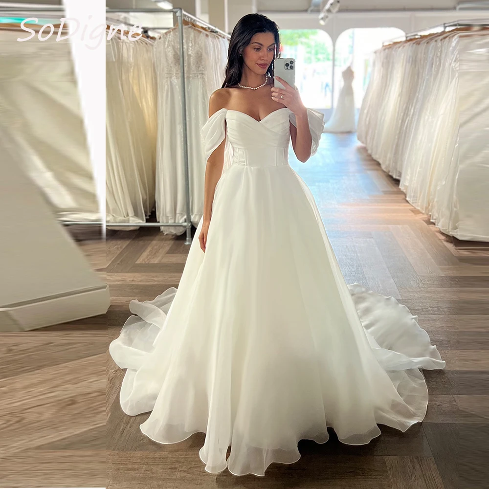 

SoDigne A-line Elegant Organza Wedding Dresses Off Shoulder Sweetheart Bridal Dress Long Women Bride Gown vestidos de novia