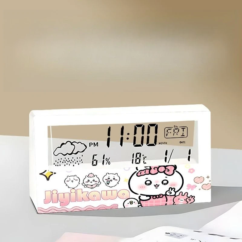 Anime Cartoon Kawaii Chiikawa Alarm Clock Originality Head of A Bed Decorate Mute Accurate Travel Time Temperature Date Display