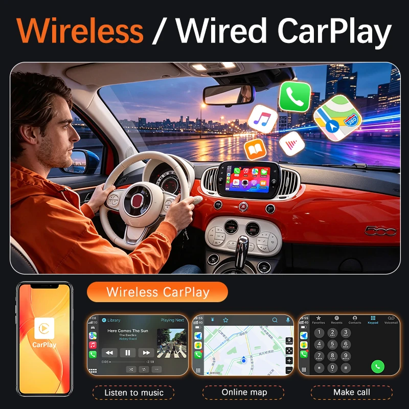 Wireless CarPlay Android Auto Retrofit Kit Decoder Box For Fiat 500 500X 500L 2013 2014 2015 2016 2017 2018 2019 2020