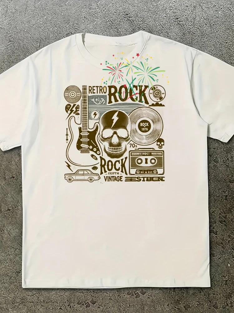 

Vintage Rock Band Graphic-Punk Guitar,Skull, RECORD Design-100% cotton summer O-neck short sleeve printed men's T-shirt.