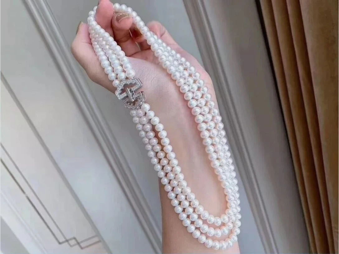 

Triple AAA 5-6mm genuine Nanhai white pearl necklace 18 "19" 20 "925s
