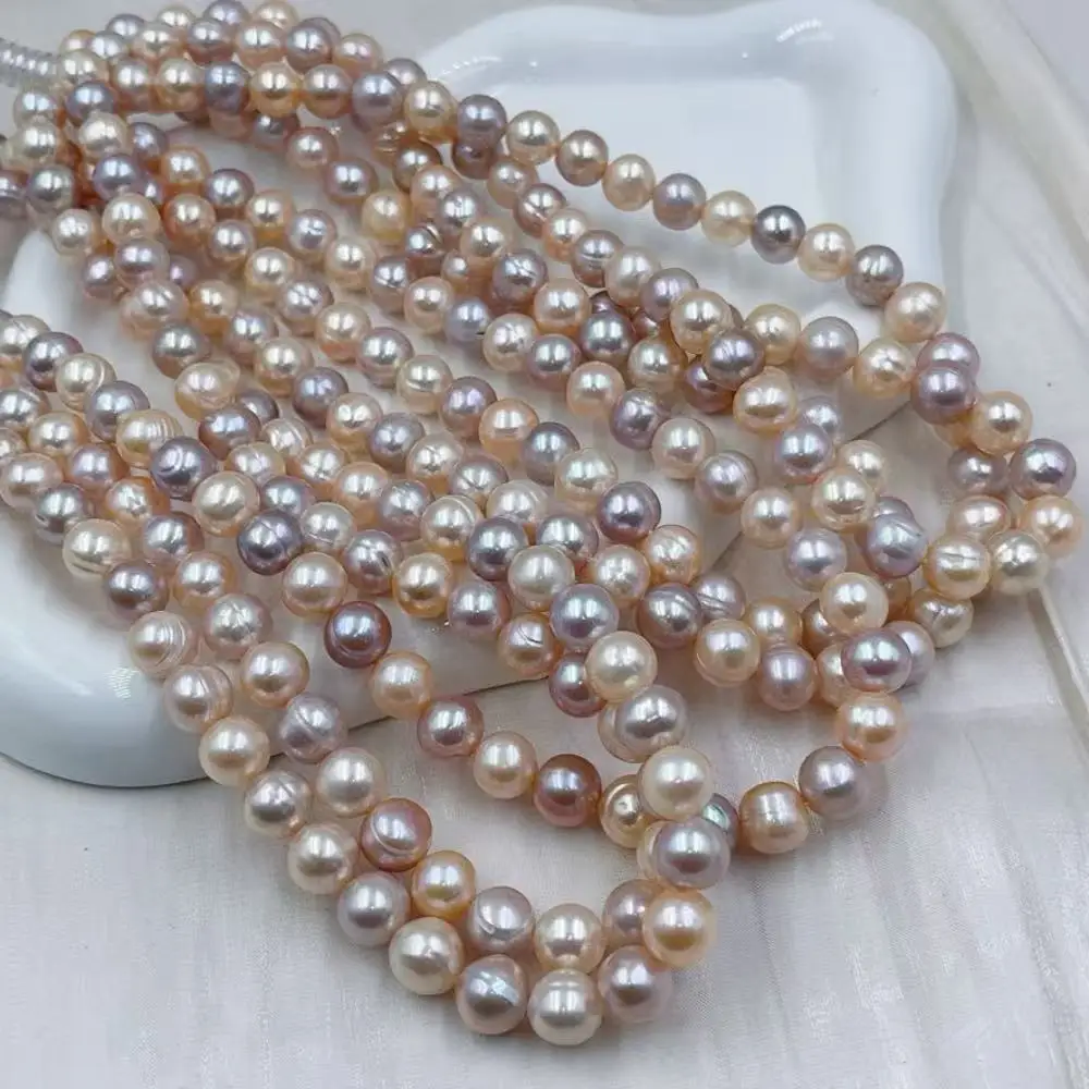 8-9mm High Quality AAA Round Pink Purple Genuine Natural Freshwater Pearl Spacer Beaded DIY Beads Strand 15