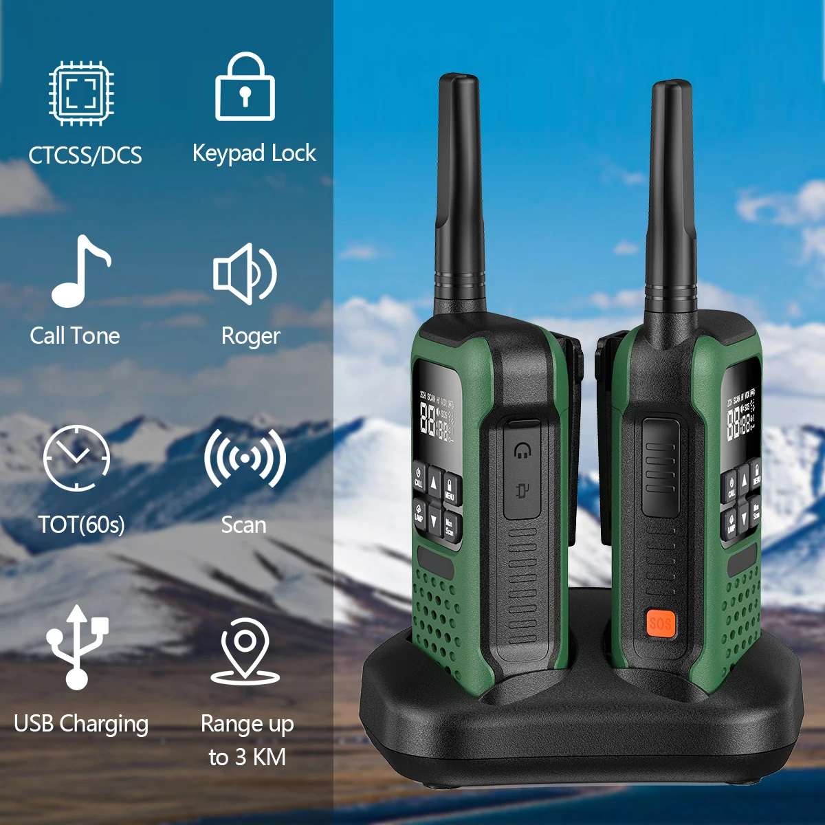 2/4 PCS  AR-9R PMR Walkie Talkie IP67 Waterproof NOAA Long Range Rechargeable Transceiver Ham Two Way Radio for Fishing Kayaking