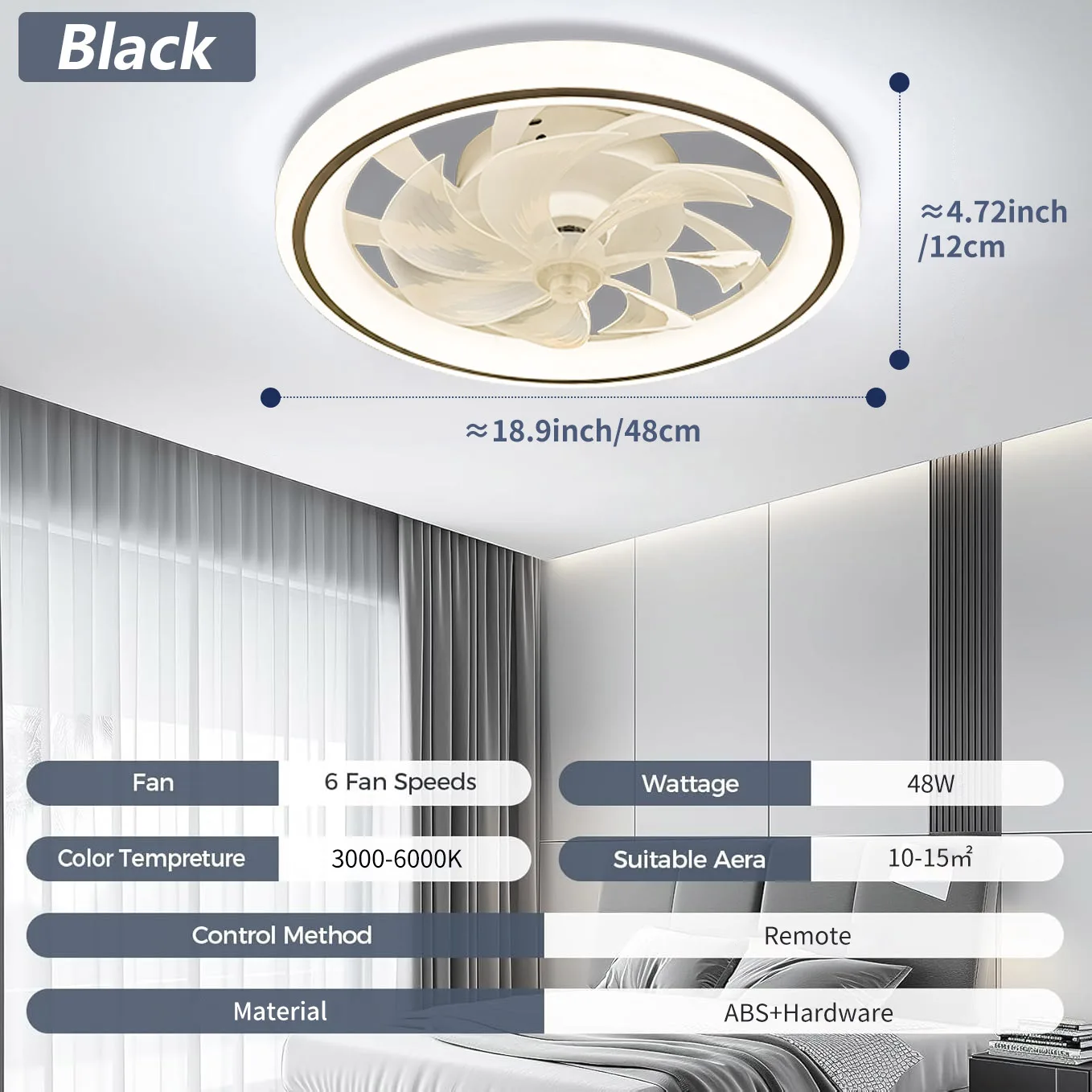 Moderne dunne plafondventilatorlamp, witte stille plafondventilator, afstandsbediening, onbeperkt dimmen, 6 windenergie, slaapkamer woonkamer