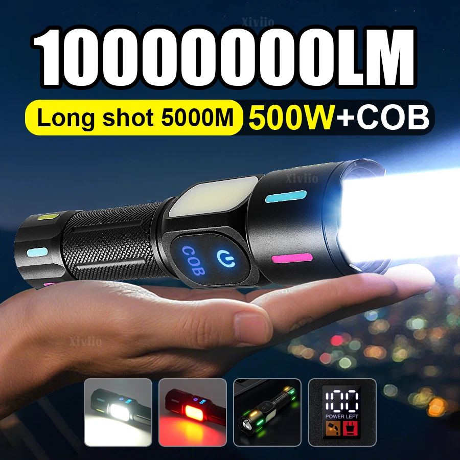 

Сильный свет светодиодный фонарик 10000000LM Мощные фонарики Тактический фонарь Дисплей мощности Супер яркий фонарь Перезаряжаемая лампа