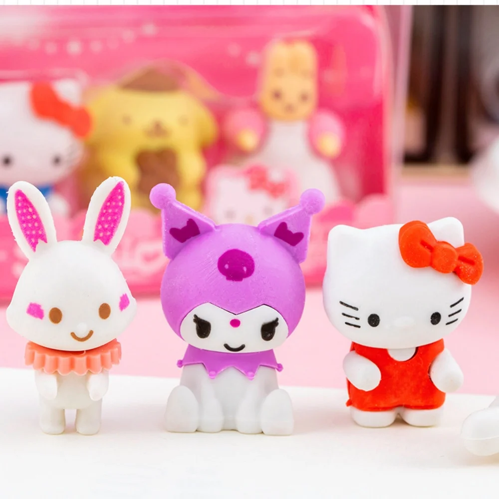 4Pcs 만화 헬로 키티 연필 지우개 Kawaii 멜로디 Kuromi 학생 그리기 수정 지우개 편지지 학교 상품 선물