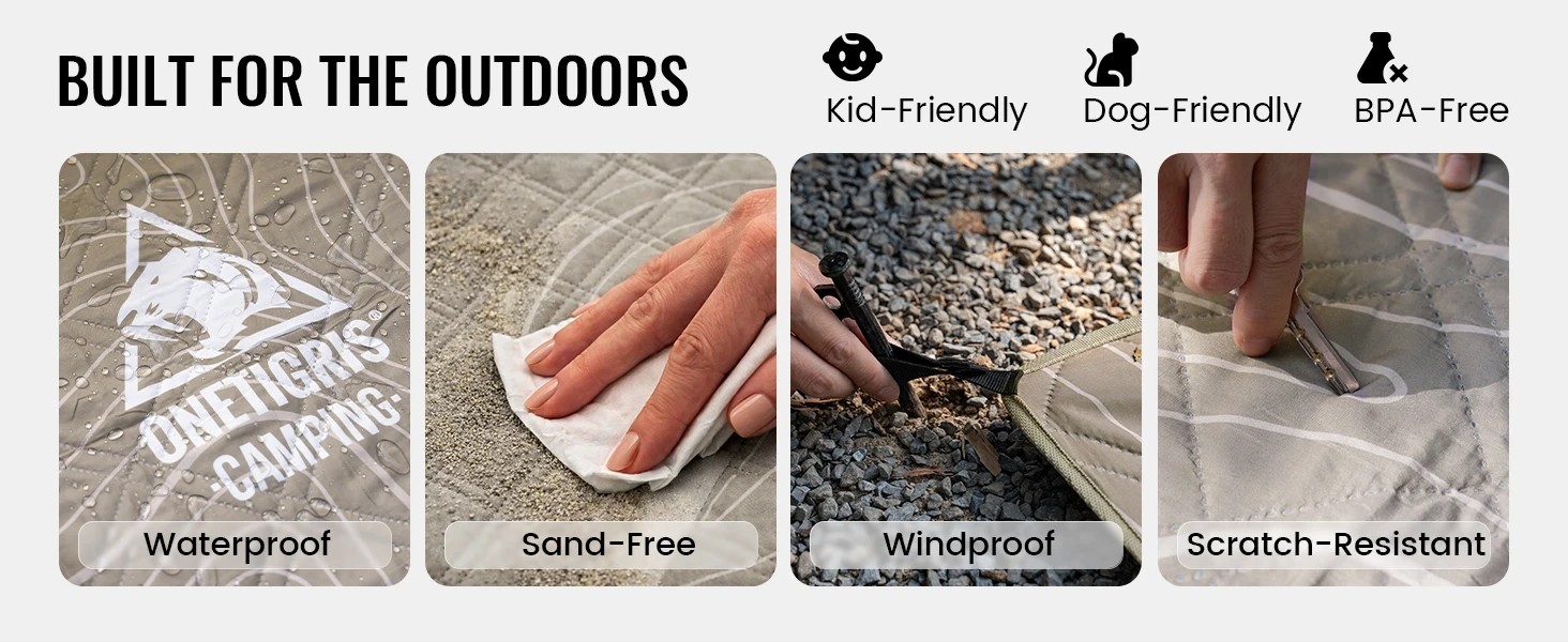 OneTigris Picknick-Campingmatte Ultraleicht für 3 Personen Faltbare Reisedecke Feuchtigkeitsbeständig Geeignet für Kies, Gras, Strand und Boden – Detail 2
