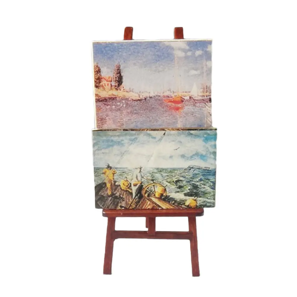 

Miniature Wooden Easel Finished Paintings Set Simulation Decor Craftsmanship Design Dollhouse Furnitures Vivid Toy
