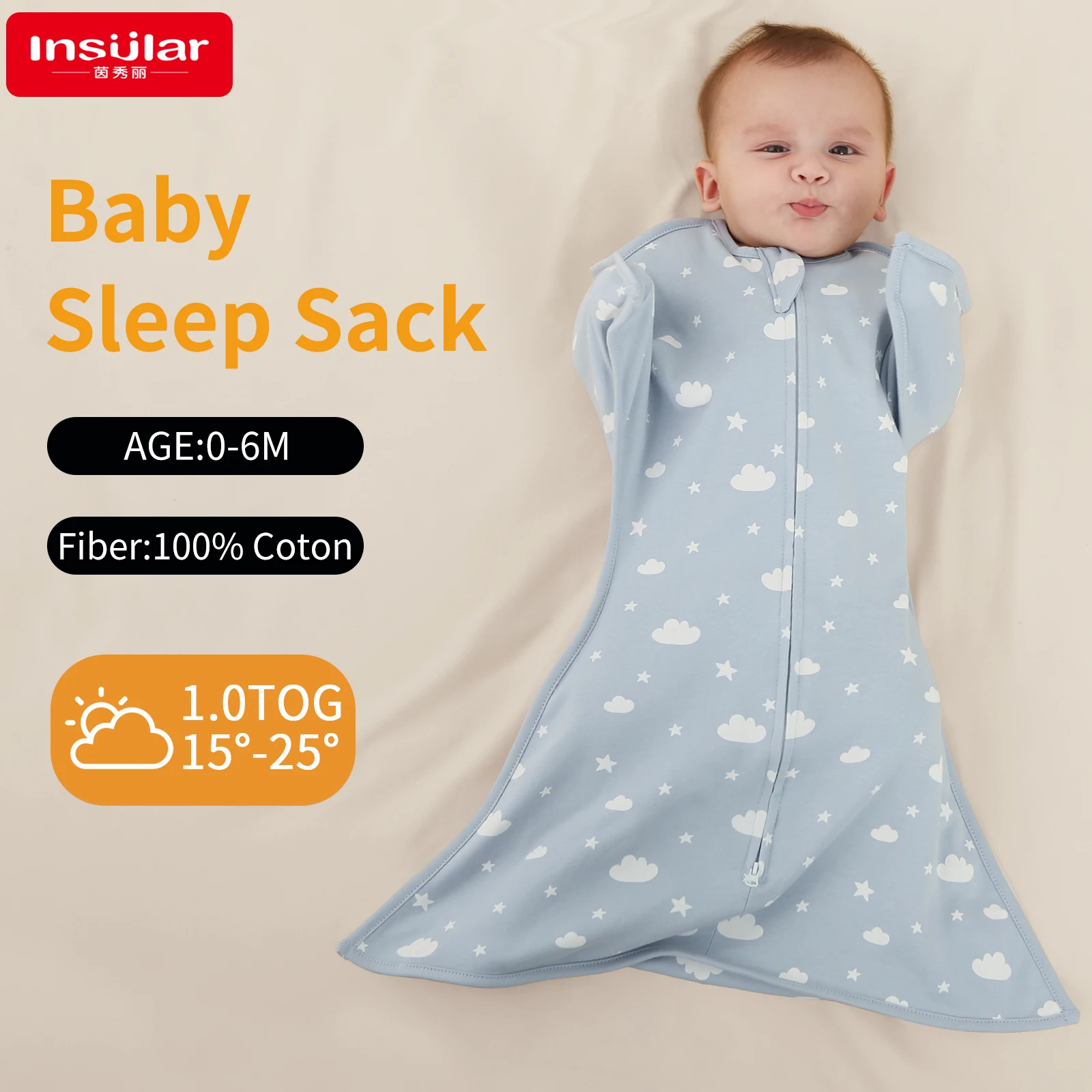 INSULAR Newborn Sleep Sacks Sleeping Bags Summer Thin Promote Sleep Infant Pajamas 100% Cotton Soft Uterine Simulation 0-12M