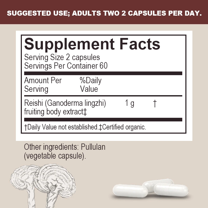 Reishi Capsules - Reishi Extract Helps with Longevity, Mood, Sleep and Immune Support Vegan Supplement Non-GMO