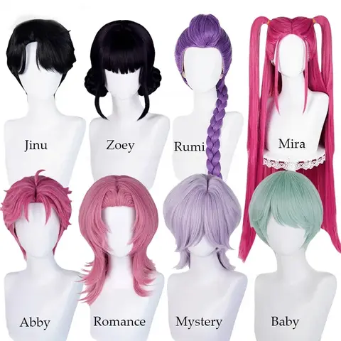 KPop Demon Hunters Saja Boys Rumi Mira Zoey Jinu Romance Mystery Baby Abby Heat Resistant Synthetic Hair Anime Wigs +Wig Cap