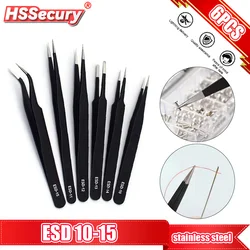 ESD Anti-Static Stainless Steel Tweezers Precision Maintenance Industrial Repair Curved Tool Home Working Model Making Hand Tool