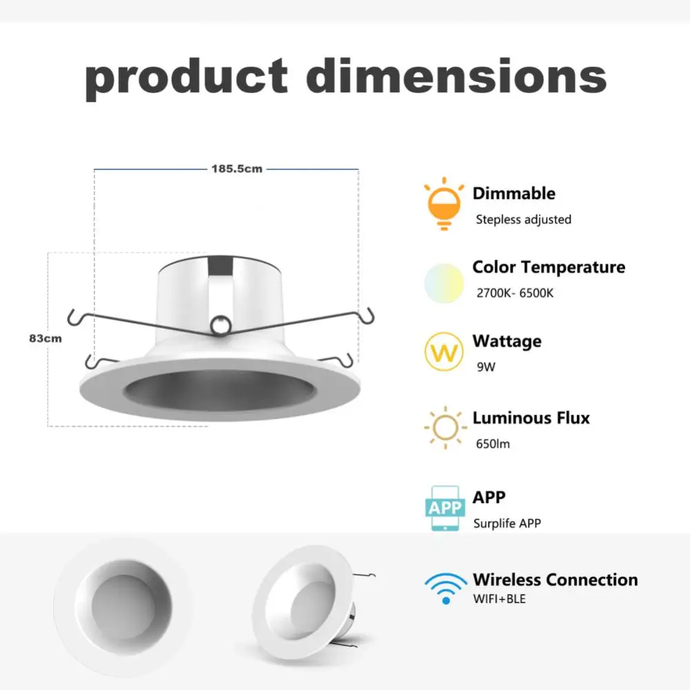 Wifi Smart Downlight Plastic Remote Control 5 Channel Dimmable Two-way Signal Transmission Led Lighting Smart Downlight 9w