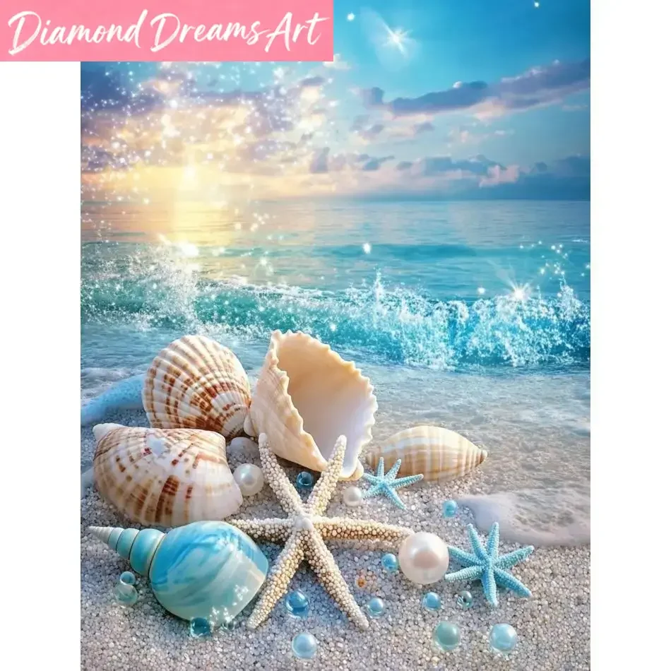 Frameless, Beach Shell Diamond Painting Kits Art Supplies Diamond Painting Kits For Beginners Landscape Full Round Craft Supplie