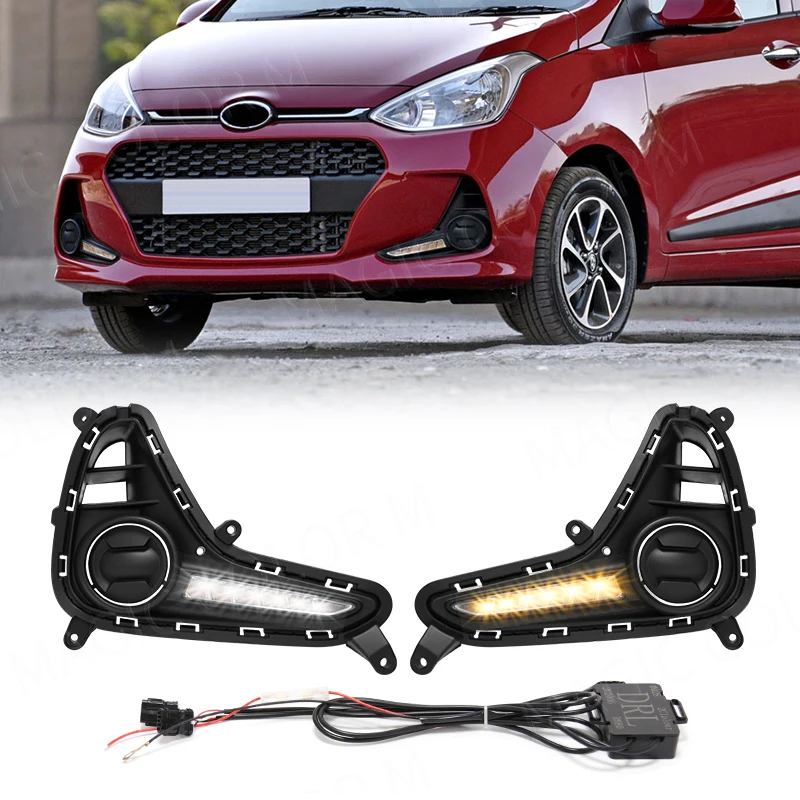 

GEFENSI For Hyundai Grand I10 2017 2018 2019 DRL Daytime Running Light LED Fog Lamp Turn Signal Yellow White Waterproof