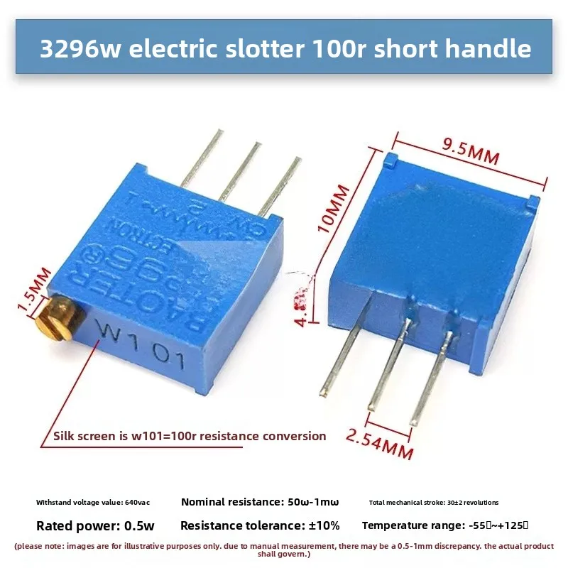 5pcs 3296W metal extension handle 8MM 1K2K5K10K20K50K100K multi turn precision adjustable resistance potentiometer