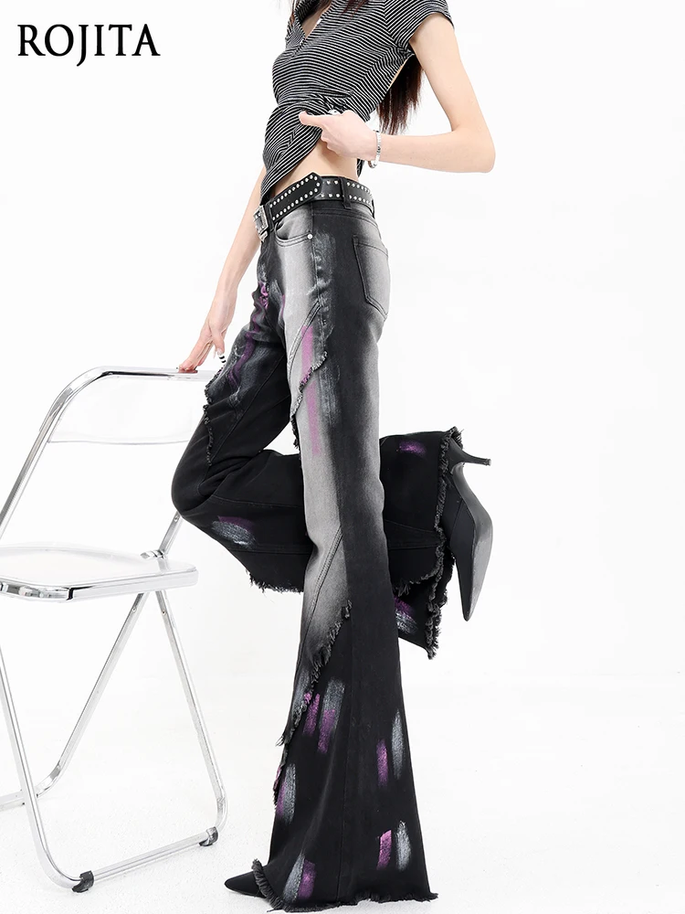 

Stretch Cotton Flared Pants Women Jeans Tall Stretchy Hand-Painted Graffiti Flared Jeans for Women Slim Fit Bell-Bottom Pants