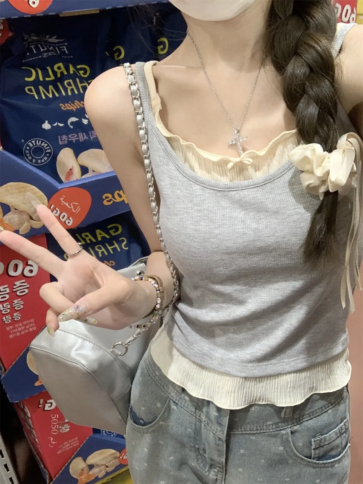 

Summer ort Women's Csole Top with Chest Pad Inner And Outer Wear Double oulder Strap Vest Wooden ter Ne Design