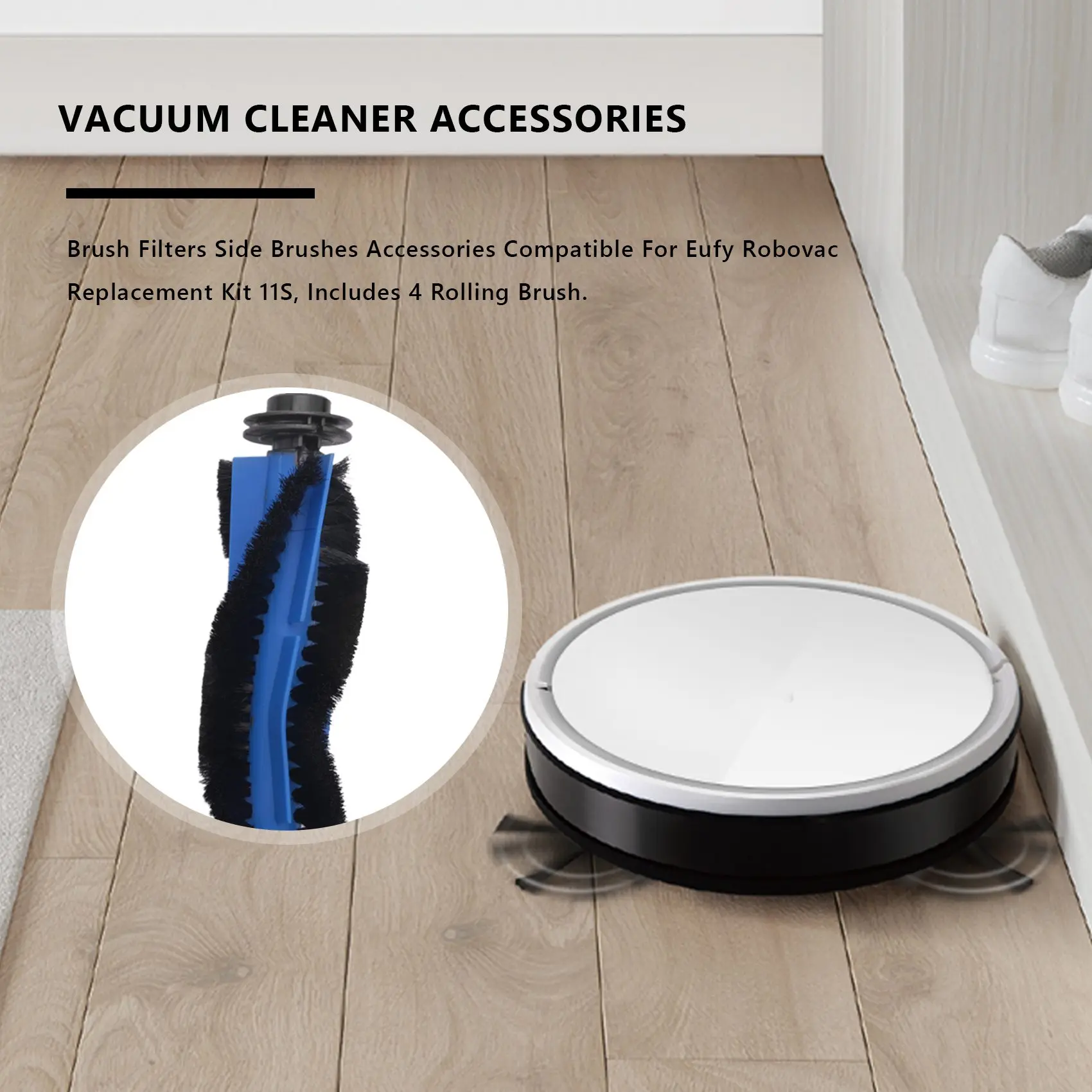 ตัวกรองแปรงอุปกรณ์เสริมแปรงด้านข้างใช้ได้กับชุดเปลี่ยน eufy robovac 11S รวมถึงแปรงกลิ้ง4อัน