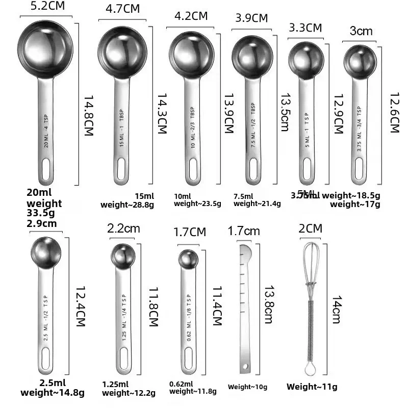 Stainless Steel Measuring Spoon 4/6/7/8 Pcs Set with Scale Measuring Ruler Spoons Coffee Baking Measuring Kitchen Tool Set