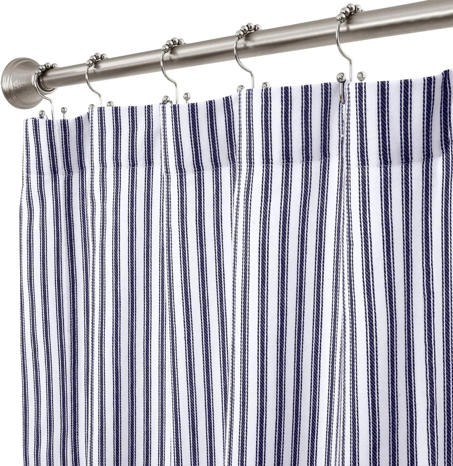 

Navy Blue White Striped Cotton Shower Curtain 72x72 Inches, Water-Resistant, Classic Bathroom Decor for Modern Homes