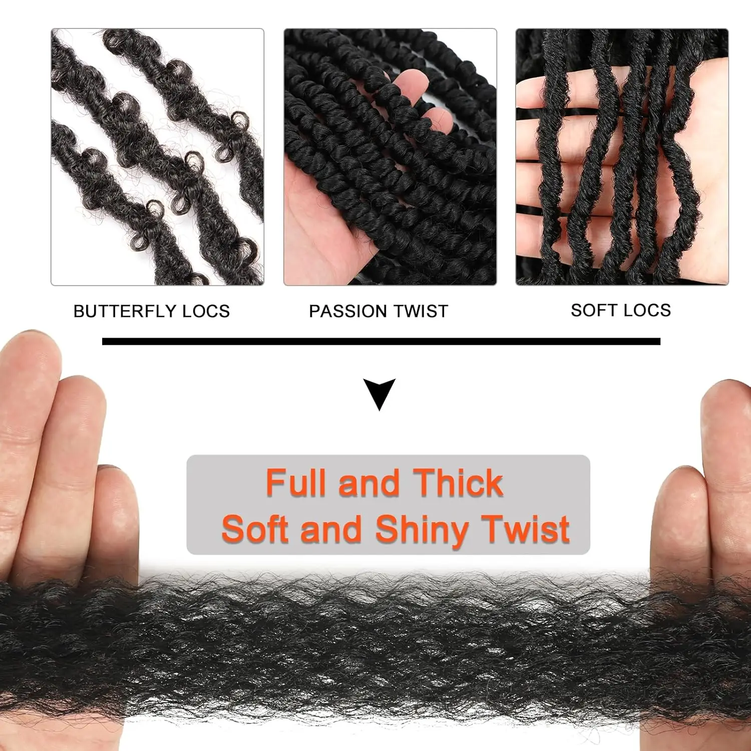 شعر زنبركي ملتوي، شعر تجديل مارلي تويست، شعر أفرو تويست نابض للألوان الناعمة، شعر باشن تويست، شعر فراشة لوكس