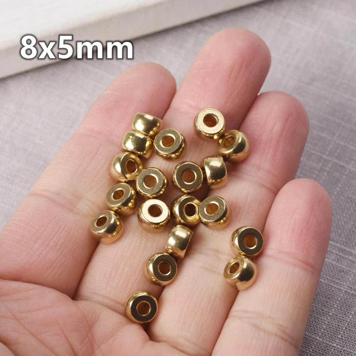 Round Cylinder 5x3mm 6x4mm 8x5mm Solid Brass Metal Light Gold Color Loose Spacer Crafts Beads lot for Jewelry Making Findings