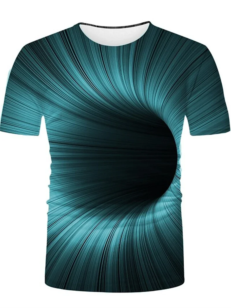 Men's Teal Black Hole Vortex Print T-Shirt 3D Effect Crew Neck Short Sleeve Casual Streetwear Breathable Tee
