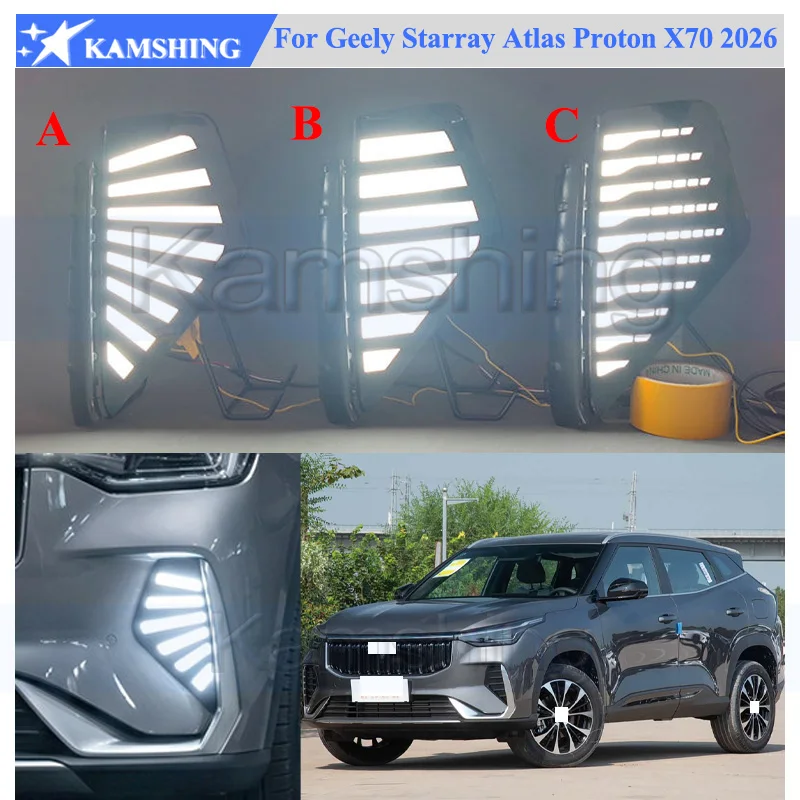 Kamshing 1 Set LED Daytime Running Light DRL For Geely Starray Atlas Proton X70 2026 Front Fog Light Fog Lamp Daytime Light