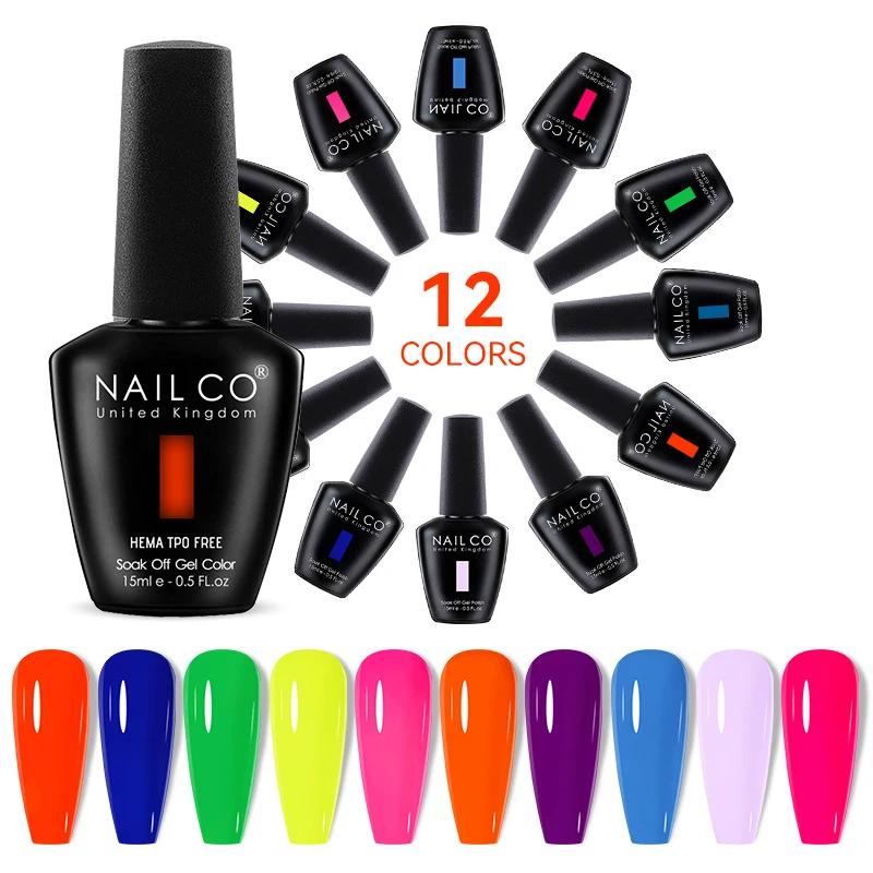 NAILCO الفلورسنت 98 ألوان أعلى هلام مسمار البولندية UV 15 مللي شفافة نقع قبالة طويلة الأمد هلام ورنيش مسمار الفن للتقليم #1