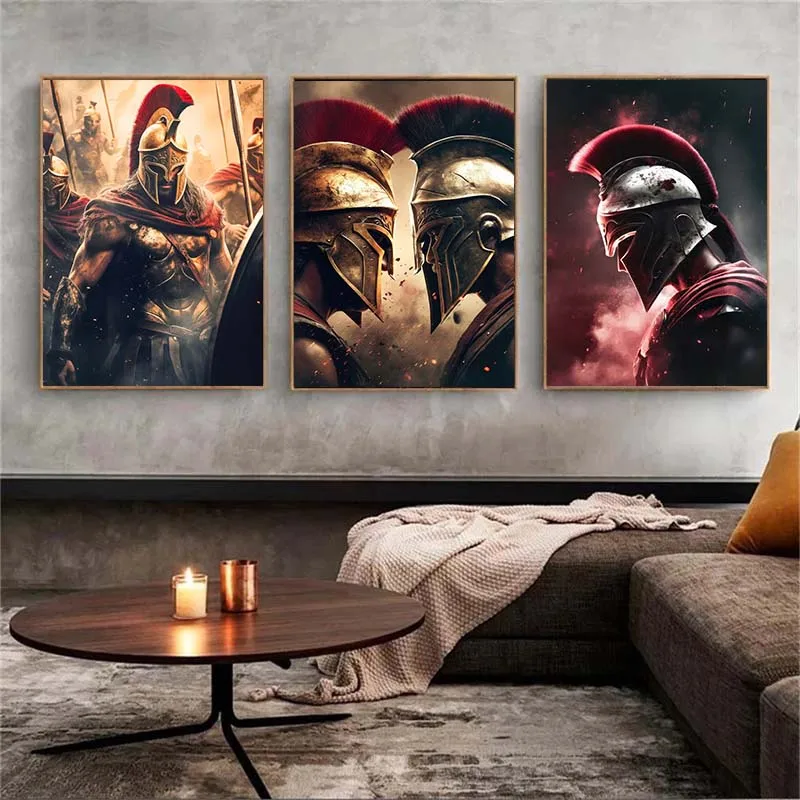 Retro 300 Spartans Warrior Last Spartan Helmet Fight of The Samurai Art Poster Canvas Painting Wall Prints Picture Home Decor