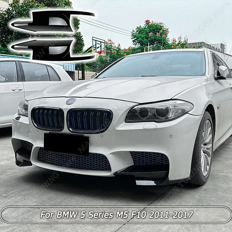 

For BMW 5 Series M5 F10 2011-2017 Gloss Black/Carbon Look ABS Car Front Bumper Splitter Lip Diffuser Spoiler Body Kit Tuning